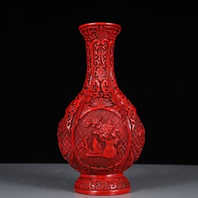 An Exquisite Carved Red Lacquer Flower Pattern Vase