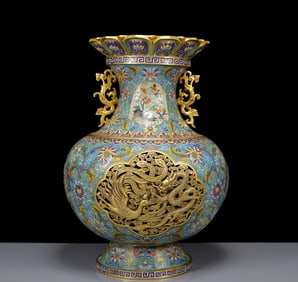 A Huge Cloisonne Dragon and Phoenix Pattern Double-Ears Censer