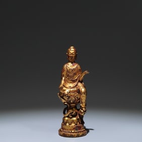 A Solemn Gilt Bronze Statue of Bodhisattva,with Inscription