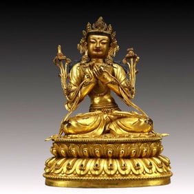 A Solemn Gilt Bronze Statue of Manjusri