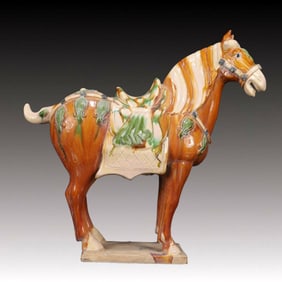 An Rare Tang Tri-Color Glazed Pottery Horse Ornament