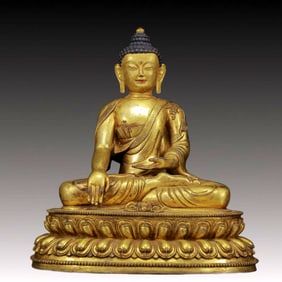 A Solemn Gilt Bronze Statue of Sakyamuni