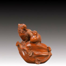 An Exquisite Boxwood Mandarin Duck Ornament