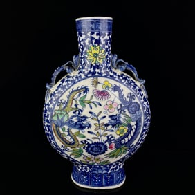 An Exquisite Doucai Flower and Dragon Pattern Double-Ears Vase