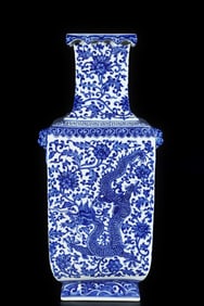 A Huge Blue and White Dragon and Phoenix Pattern Vase