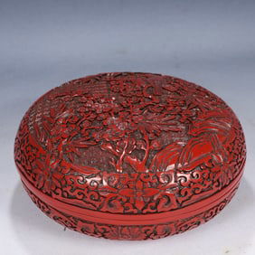 An Exquisite Carved Red Lacquer Flower and Bird Pattern Cover Box