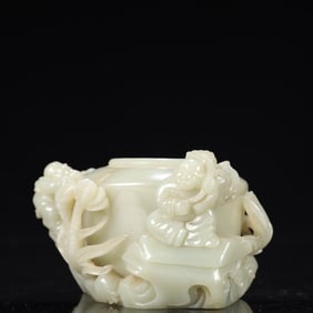 An Exquisite White Jade Flower and Figure Pattern Water Pot