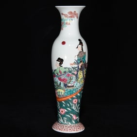 A Rare Famille-Rose Figure and Story Pattern Vase