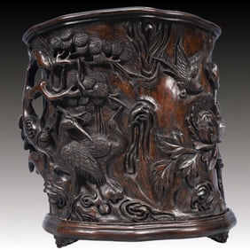 An Exquisite Eaglewood Pine and Crane Pattern Brush Pot