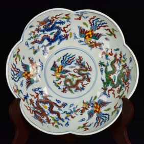 An Exquisite Doucai Dragon and Phoenix Pattern Brush Washer