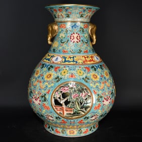 A Rare Enamel Hollow Flower Pattern Elephant-Ears Vase