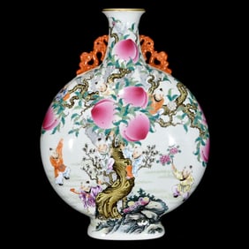 A Huge Famille-Rose Figure and Story Pattern Double-Ears Vase,with Poem
