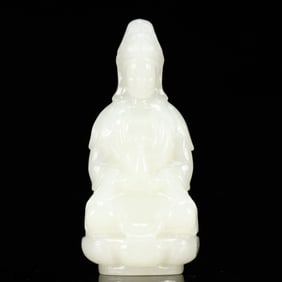 An Exquisite White Jade Statue of Avalokitesvara