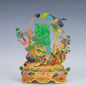 An Exquisite Filigree and Gilding Inlaid Jadeite Dragon Ornament,Inlaid Gems