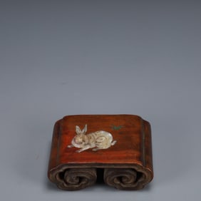 An Exquisite Huanghuali wood Inlaid Gems Rabbit Pattern Paper Weight