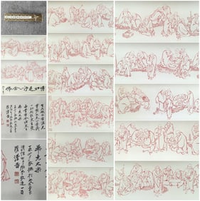 A Chinese Hand Scroll Ink Painting of Figure on Paper