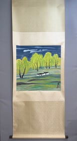 A Chinese Vertical Scroll Ink Painting of Landscape on Paper