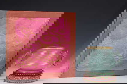 An Exquisite Guan yao Painted Gold Double-Ears Censer,With an Imperial Poem by Emperor Qianlong