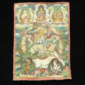 A Rare Brocade Painted Color Statue of Heavenly King Tangka