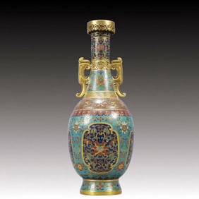 An Exquisite Cloisonne Lotus Pattern Phoenix-Ears Vase