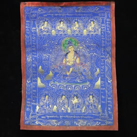 A Rare Brocade Painted Color Statue of Manjusri Tangka