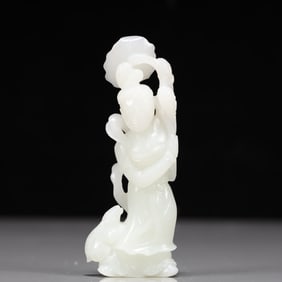 An Exquisite White Jade Rabbit Pattern Statue of Avalokitesvara