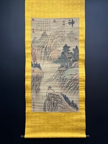 A Chinese Vertical Scroll Ink Painting of Landscape on Paper