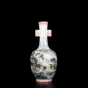 An Exquisite Light Crimson Color Landscape and Figure Pattern Vase