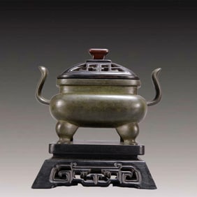 An Archaic Bronze Double-Ears and four legs Censer,with Zitanwood Cover
