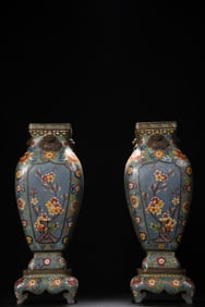 A Pair of Exquisite Cloisonne Plum Blossom,Orchid,Bamboo and Chrysanthemum Pattern Vases