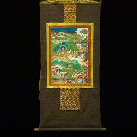 A Rare Brocade Painted Color Buddha Statue Tangka