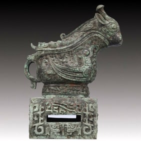 A Rare Bronze Auspicious Bird Pattern Ewer with Cover ,With Inscription