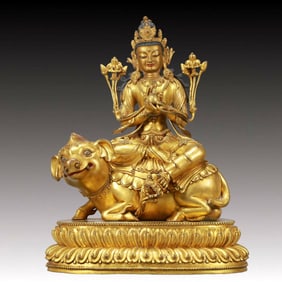 A Solemn Gilt Bronze Statue of Samantabhadra