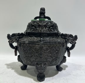 An Exquisite Zitanwood Flower Pattern Dragon-Ears Four Legs Censer