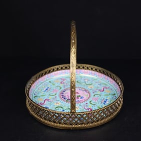 An Exquisite Famille-Rose Lotus and Phoenix Pattern Inlaid Bronze Plate