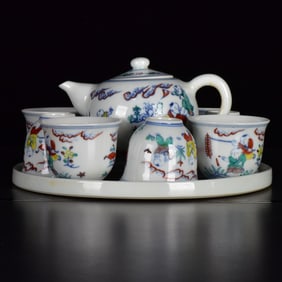 A Set of Fine Doucai Figure and Story Pattern Tea Sets