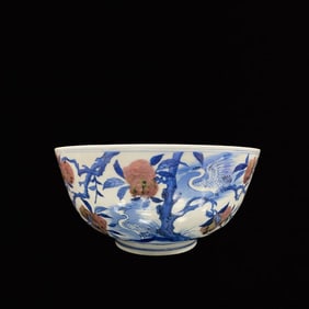 An Exquisite Blue and White Auspicious Cloud and Crane Pattern Bowl