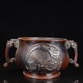 A Rare Bronze Chi-Dragon Pattern Double-Ears Censer