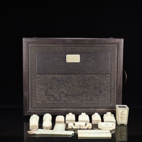 A Set of Fine White Jade Dragon Pattern Ornaments,With Poem