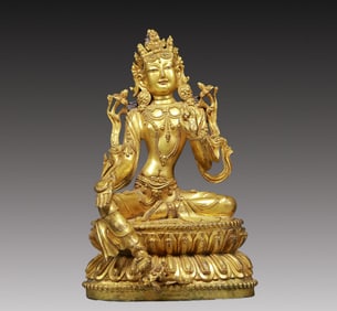 A Solemn Gilt Bronze Statue of Tara