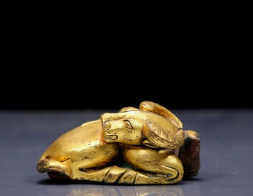 An Exquisite Gilt Bronze Buffalo  Ornament