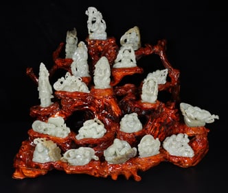 A Set of Fine White Jade Statue of Arhat Ornaments