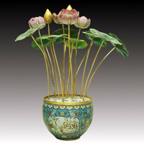A Huge Cloisonne Lotus and Fish Pattern Flowerpot