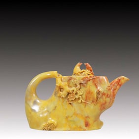 An Exquisite Shoushan Stone Flower and Bird Pattern Teapot