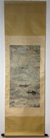 A Chinese Vertical Scroll Ink Painting of Landscape and Figure on Paper