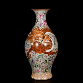 A Huge Enamel Flower and Dragon Pattern Vase