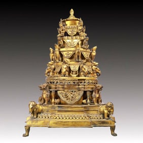 A Rare Gilt Bronze Pagoda