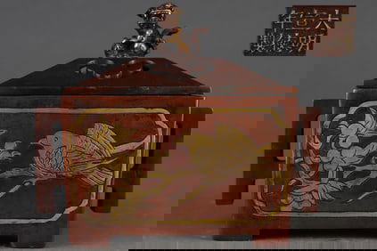 A Fine Gilt Bronze Flower and Bird Pattern Double-Ears Censer