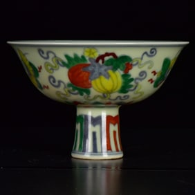 An Exquisite Doucai Flower and Fruit Pattern Stem Bowl