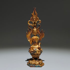 A Solemn Gilt Bronze Statue of Sakyamuni